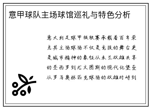 意甲球队主场球馆巡礼与特色分析