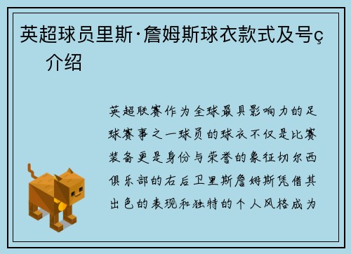 英超球员里斯·詹姆斯球衣款式及号码介绍